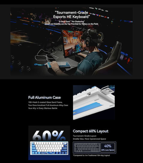 ATK EDGE 60 HE Master Ηall Effect Gaming Πληκτρολόγιο 60% με Gateron Magnetic Jade Pro διακόπτες και RGB φωτισμό (Αγγλικό US) Leviatan