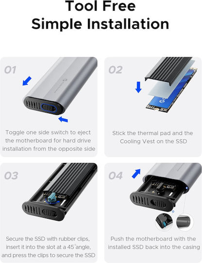 Orico Case for Hard Drive M.2 SATA III with Connection SATA USB 3.2 USB 3.1 USB 3.0 Type-C Silver