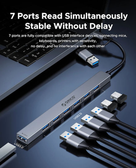 Orico Хъб 5 Порта USB 3.0 с Връзка USB-A / USB-C Сив