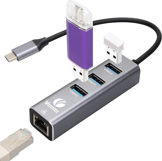 Vcom Dh311b Docking Station Usb-c To 3x Usb-a 1x Rj45 Gray