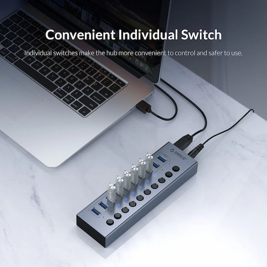 Orico EU Хъб 7 Порта USB 3.0 с Връзка USB-A Сив