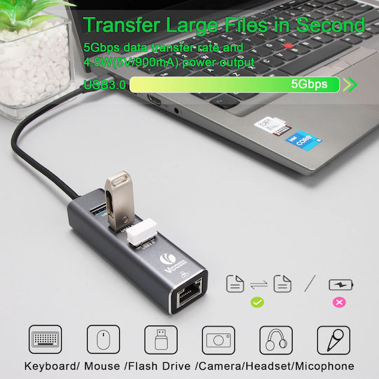 Vcom Dh311b Docking Station Usb-c To 3x Usb-a 1x Rj45 Gray