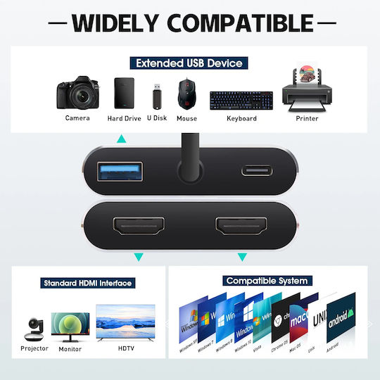 VCOM 4-in-1 USB-C Docking Station με HDMI 4K PD Γκρι