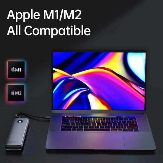Orico USB-C Докинг станция с HDMI 4K PD Ethernet Сив (PW11-8PC-GY-EP)