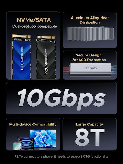 Orico Hard Drive Docking Station SATA M.2 (2230)" / M.2 (2242)" / M.2 (2260)" / M.2 (2280)" with Connection USB-C (IT18C3-GY-BP)