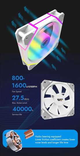 Darkflash DM12 Pro Reverse Blade Case Fan 120mm with ARGB Lighting and 4-Pin PWM Connection White
