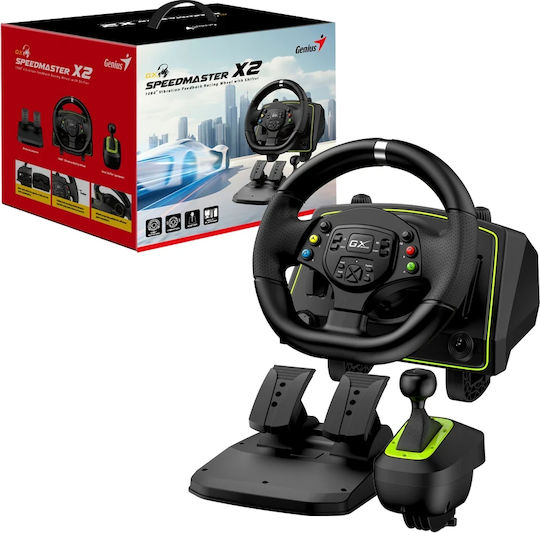 Genius SpeedMaster X2 Wireless Steering Wheel with Shifter and Pedals for PC / PS3 / PS4 / XBOX 360 / XBOX One / Xbox Series X/S with 1080° Rotation