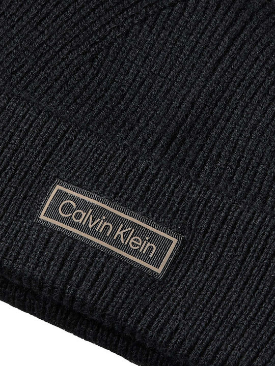 Patch Beanie Unisex Beanie with Rib Knit in Black color