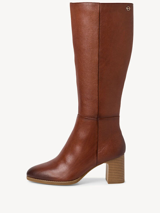 Leder Damenstiefel mit mittlerem Absatz Tabac Braun