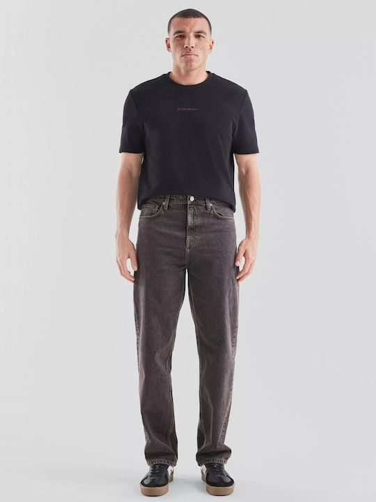 Pantaloni De Blugi Pentru Bărbați Lejeri Linie Straight Fit Gri Închis