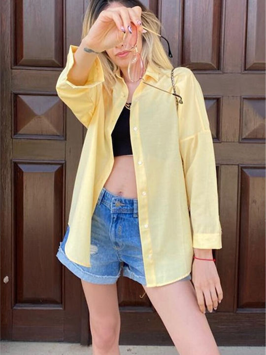 Дълъг ръкав Женска Лен Риза Yellow