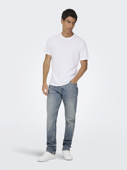 Men's Jeans Pants with Regular Straight Fit Light Blue Denim