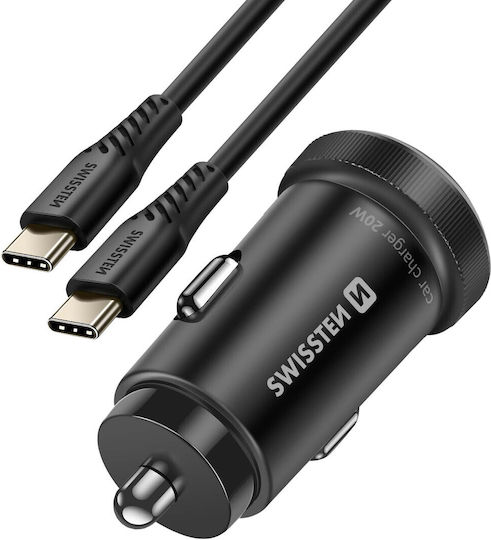 Swissten 20w USB-C USB-A Autoladegerät Für Smartphones 1m 60w USB-C Kabel Schwarz