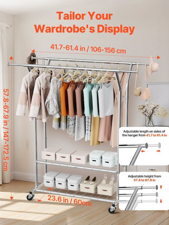 Vevor Wheeled Floor Garment Rack made of Metal Black 41cm