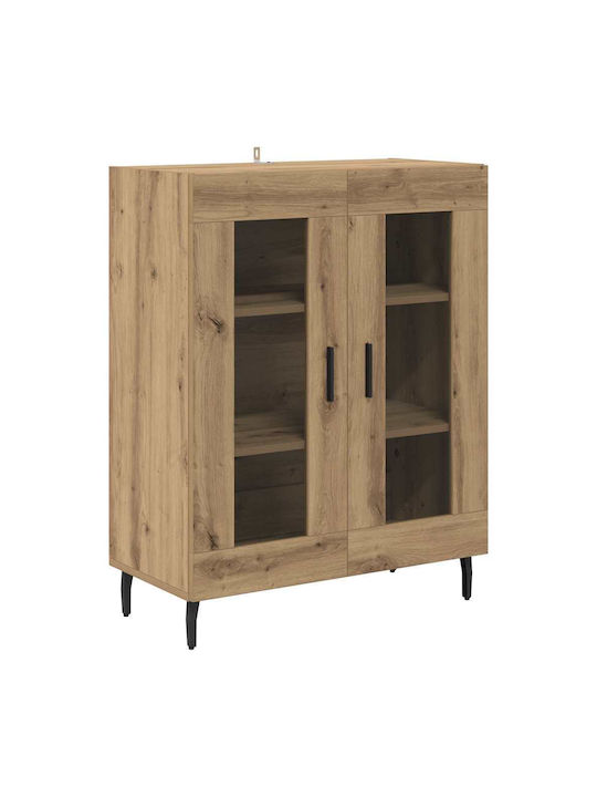Floor-standing Living Room Display Cabinet made of Particleboard with Glass Brown 69.5x34x90cm