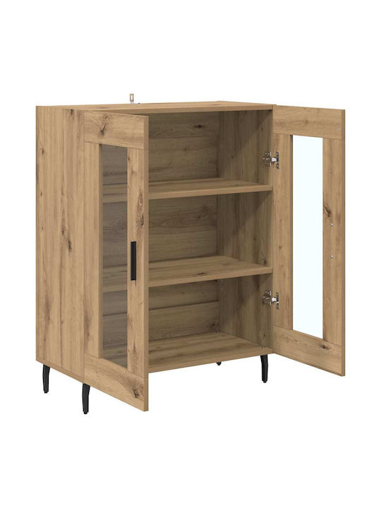 Floor-standing Living Room Display Cabinet made of Particleboard with Glass Brown 69.5x34x90cm