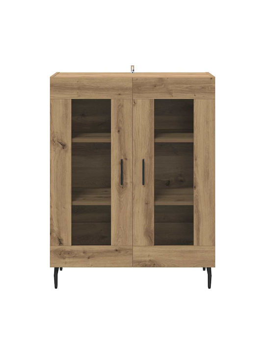 Floor-standing Living Room Display Cabinet made of Particleboard with Glass Brown 69.5x34x90cm