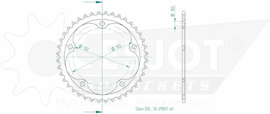 Esjot Rear Sprocket Steel 525 Black 40 Teeth 50-29057-40