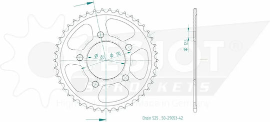 Esjot Pinion Spate Oțel 525 Negru 42 Dinți 50-29053-42
