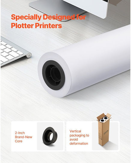 Хартия Голям Размер Vevor Ролка За Чертане 609,6 Mm X 45,7 M 2 Ролки Cad Bond Rolls Ядро 50,8 Mm 80 Ролки За Чертане Gsm Дизайни Cad Механични Чертанета Карти Gis Архитектурни Чертанета