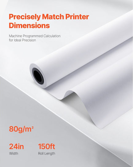 Хартия Голям Размер Vevor Ролка За Чертане 609,6 Mm X 45,7 M 8 Рола Cad Bond Роли Със Сердечник 50,8 Mm 80 Рола За Чертане Gsm Дизайни Cad Механични Чертанета Карти Gis Архитектурни Чертанета