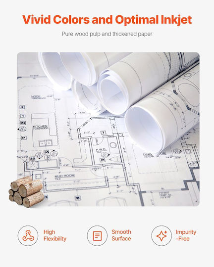 Хартия Голям Размер Vevor Ролка За Чертане 609,6 Mm X 45,7 M 2 Ролки Cad Bond Rolls Ядро 50,8 Mm 80 Ролки За Чертане Gsm Дизайни Cad Механични Чертанета Карти Gis Архитектурни Чертанета