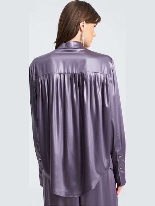 Women's Satin Long Sleeve Shirt Grey/silver