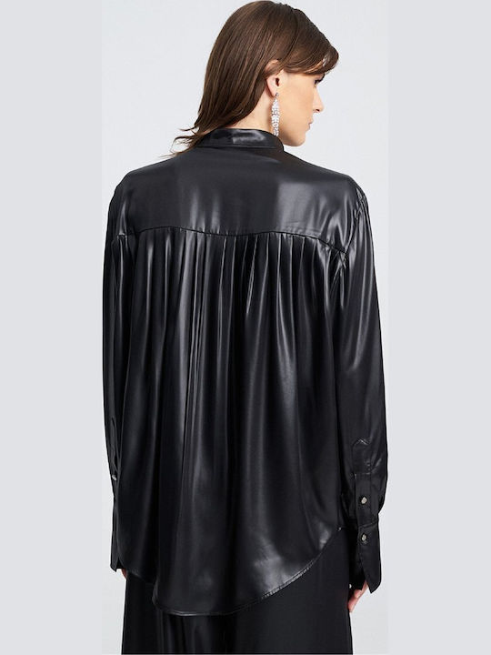 Mânecă lungă Femei Satin Cămașă Negru