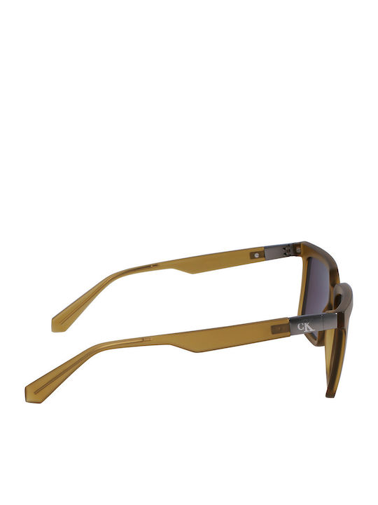Calvin Klein Unisex Sunglasses with Brown Plastic Frame and Light Blue Mirror Lens CKJ23659S 309