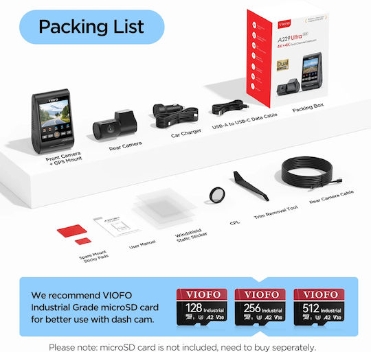 Viofo A229 Ultra 2 4K Windshield Car DVR Set with Rear Camera