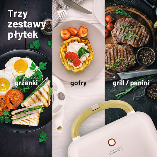 Lauben Sandwich Maker with Removable Plates for 2 Sandwiches 900W White