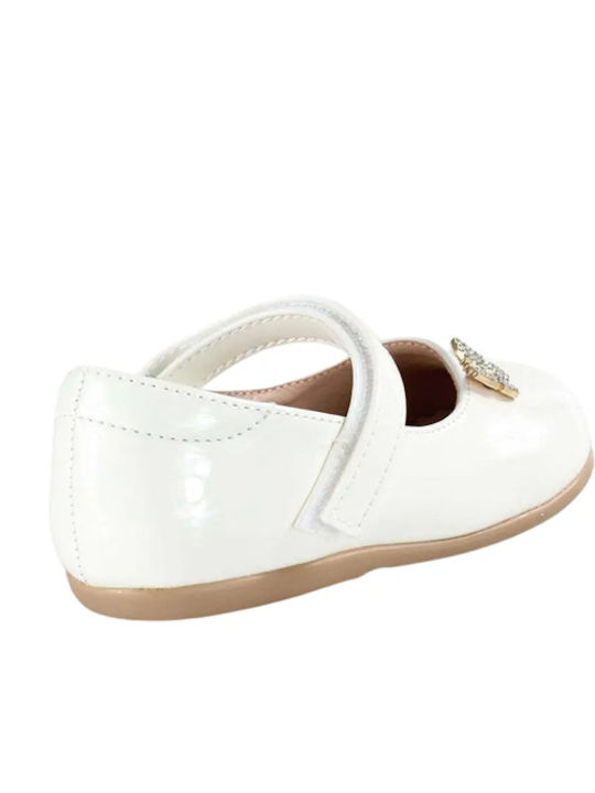 Kids Anatomic Patent Leather Ballerinas with Hoop & Loop Closure White