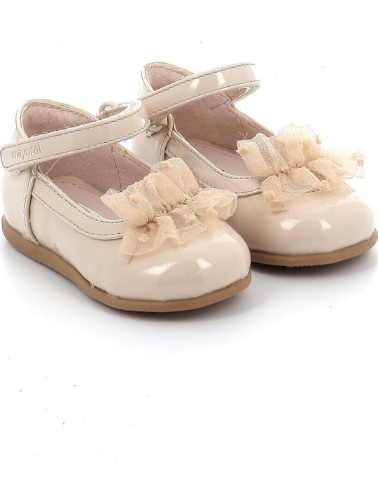 Kids Patent Leather Ballerinas with Hoop & Loop Closure Gold