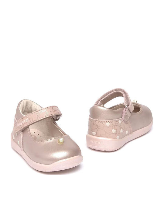 Kids Leather Ballerinas Ballet flat with Hoop & Loop Closure Pink