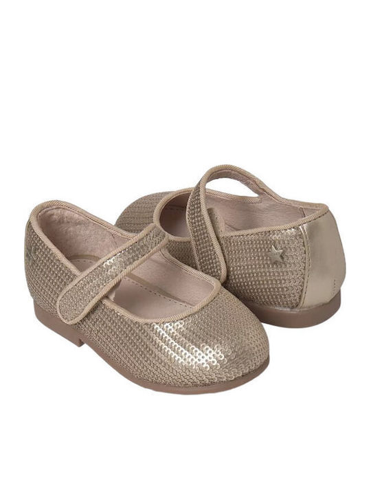 Kids Anatomic Leather Ballerinas Balarina with Hoop & Loop Closure Gold