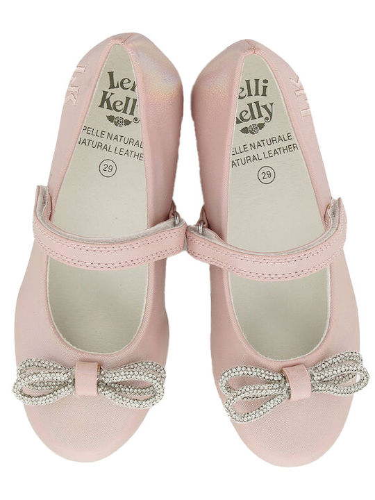 Kids Leather Ballerinas Doroty with Hoop & Loop Closure Pink