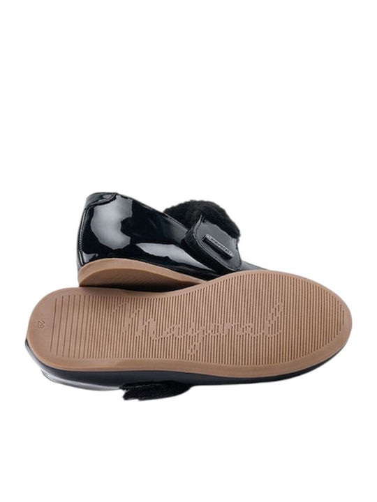 Kids Patent Leather Ballerinas with Hoop & Loop Closure Black