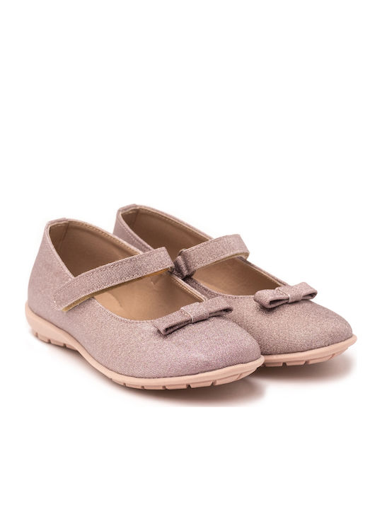 Kids Anatomic Leather Ballerinas with Hoop & Loop Closure Pink