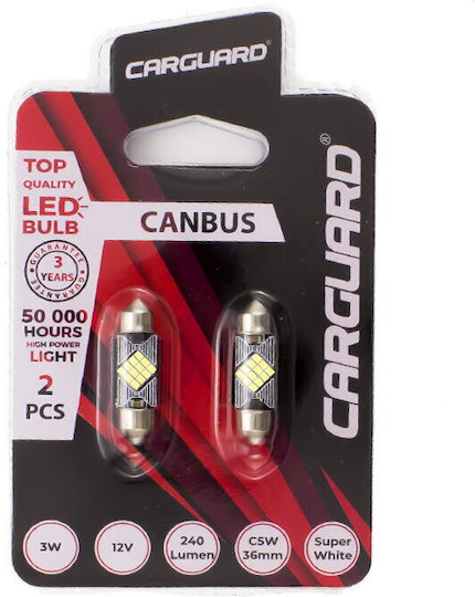 CarGuard Lampen Auto C5W / C10W Canbus LED Weiß 12V 3W 2Stück