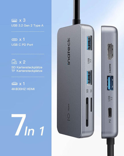 Inateck USB-C Stație de andocare cu HDMI 4K PD Gri (HB2027)