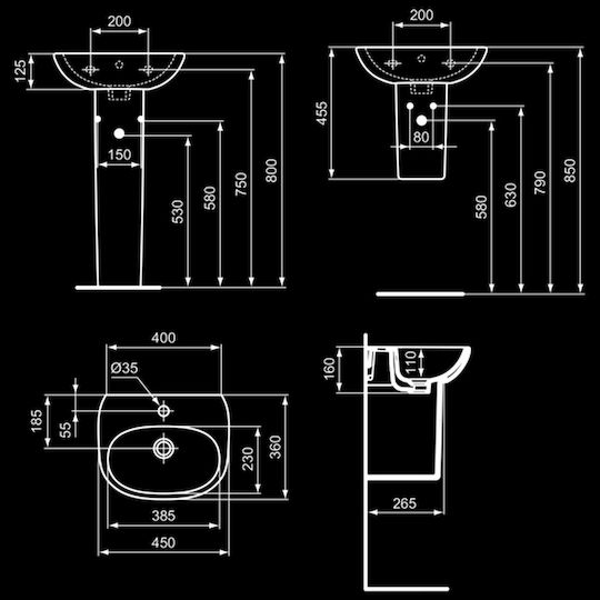 Ideal Standard Tesi Countertop Sink Porcelain 45x36cm White