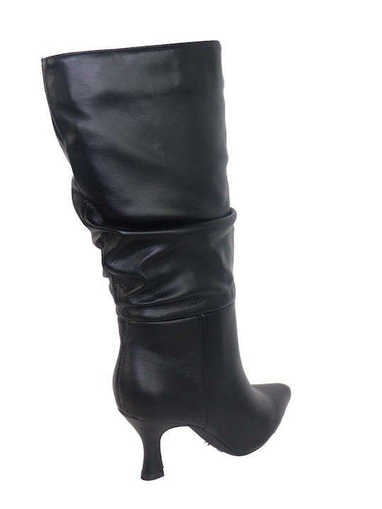 Synthetic Leather Medium Heel Women's Boots Black