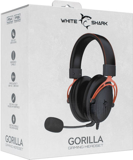 White Shark Gorilla Over Ear Gaming Headset with 3.5 mm Connectivity Red for PC