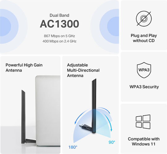 Mercusys Ma30h Αντάπτορας Δικτύου USB με Ασύρματη Σύνδεση Wi-Fi