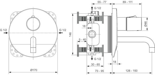 Ideal Standard Μίκτης Μπαταρίας Εντοιχισμού για Ντουζιέρα 1 Εξόδου Ασημί