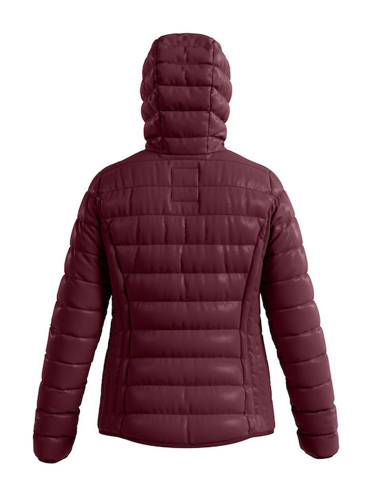 Short Women's Puffer Jacket for Winter Wine Red