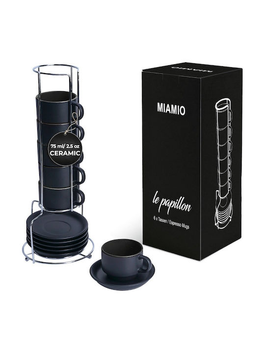 Miamio Σετ Φλιτζάνια Espresso Κεραμικά Μαύρα 75ml 6τμχ