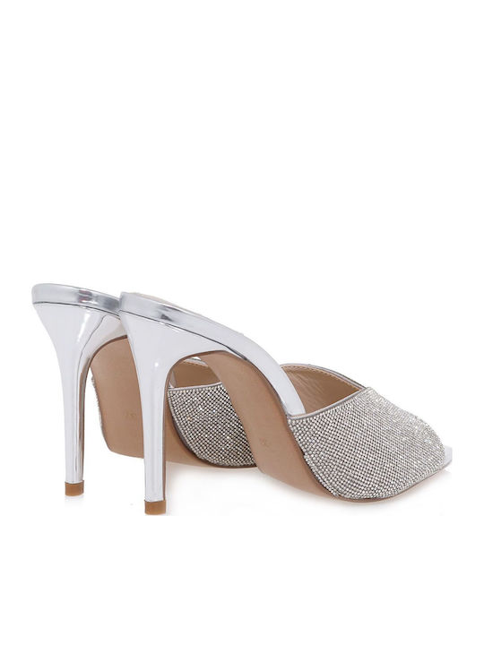 Kristi-370 Mules με Τακούνι σε Ασημί Χρώμα