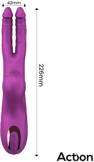 Action Vibe with Clit Hitting Ball and Alternating Dildos Διπλός Δονητής 22.6cm Μωβ