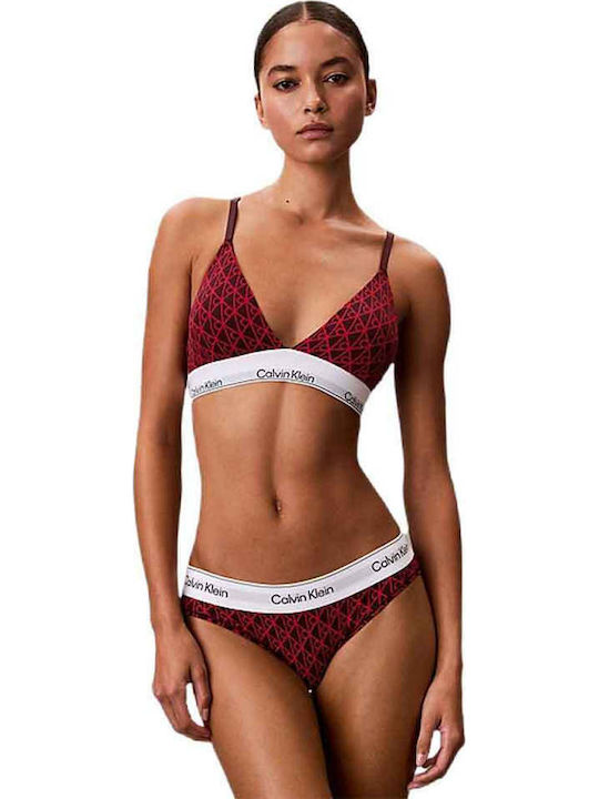 Σουτιέν Calvin Klein Lightly Lined Triangle Bralette Icon Cotton Modal Κόκκινο Μπορντό